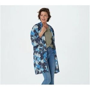 Attitudes by Renee Blue and White Leaf Print Top